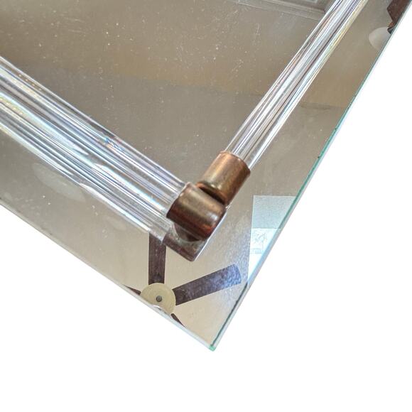 Vintage mirror vanity tray lucite rod gallery gold hardware mid century modern - Picture 7 of 9